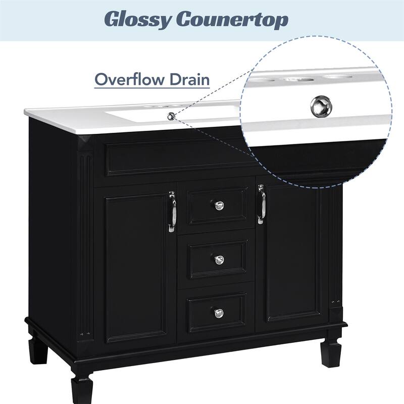 36'' Bathroom Wood Storage Vanity Cabinet with Ceramic Sink, Drawers