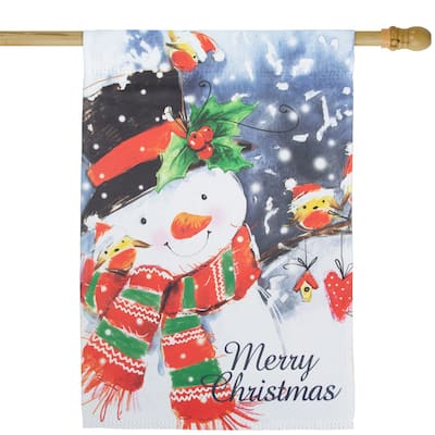 Snowman and Yellow Birds Merry Christmas Outdoor House Flag 28" x 40"