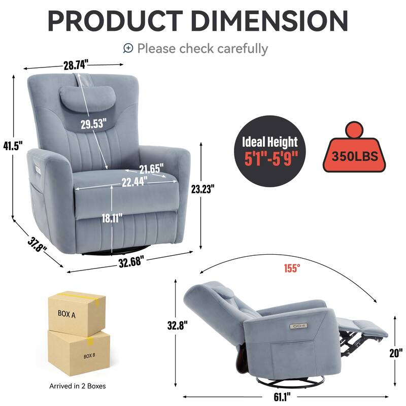 Beige Power Recliner with Swivel, Rocking Motion & Lumbar Pillow