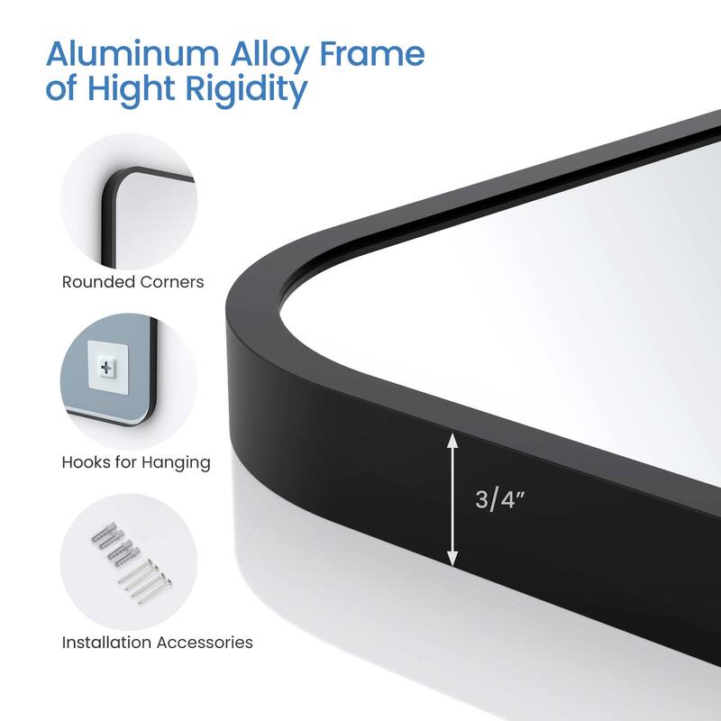30 x 36 Inch Shatterproof Wall Mount Metal Frame Mirror