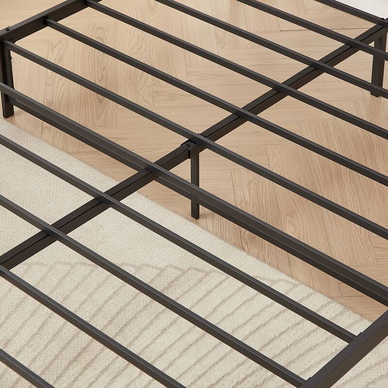 Grey Queen Platform Bed Frame in with Charging Station and Steel Supports