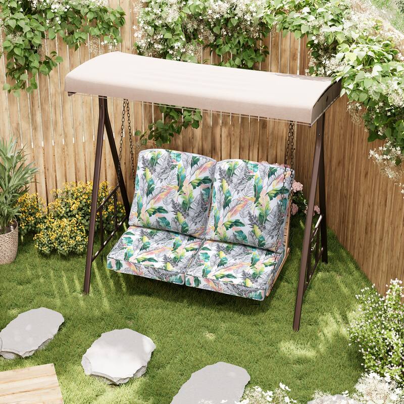 Pellebant 22 x 21 in Deep Seat Chair Outdoor Cushion Set - GreenFlower-2PC - 2PC