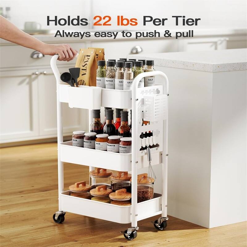 3-Tier Rolling Cart - 11.5"D x 16.93"W x 36.22"H