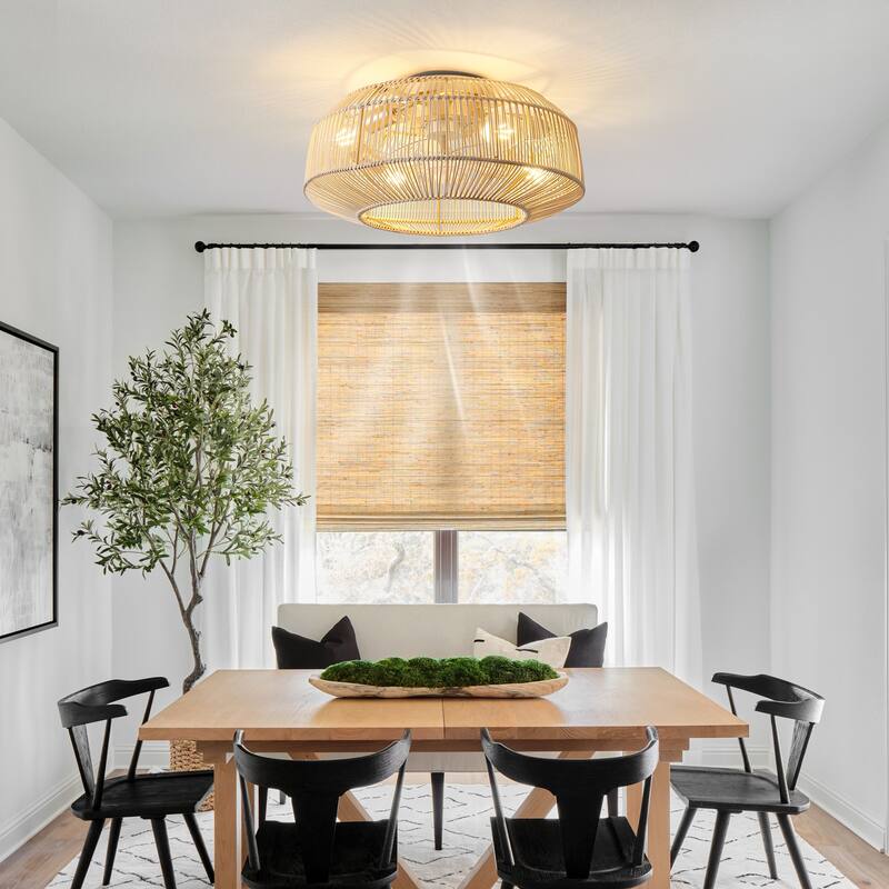 20 Inch Boho Ceiling Fans with Light Flush Mount - 4-Light