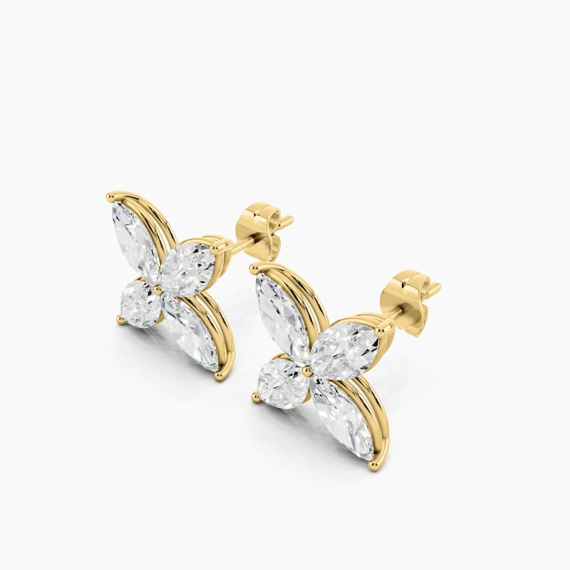 14K Gold Floral Marquise Lab Grown Diamond Fashion Stud Earrings 2.64 CTTW