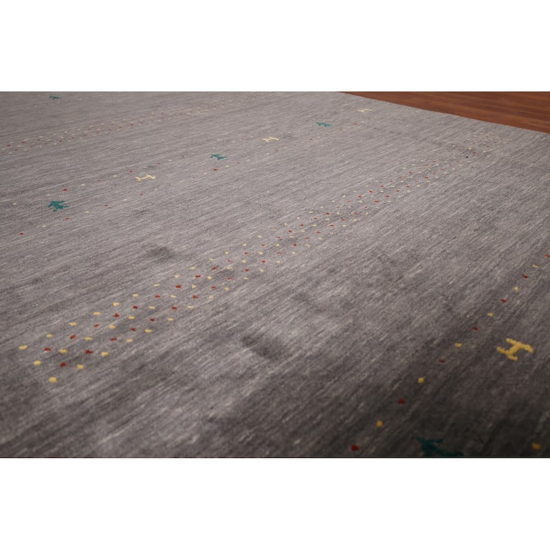 Gray Gabbeh Indian Area Rug Hand-Knotted Tribal Wool Carpet - 5'5"x 7'8"