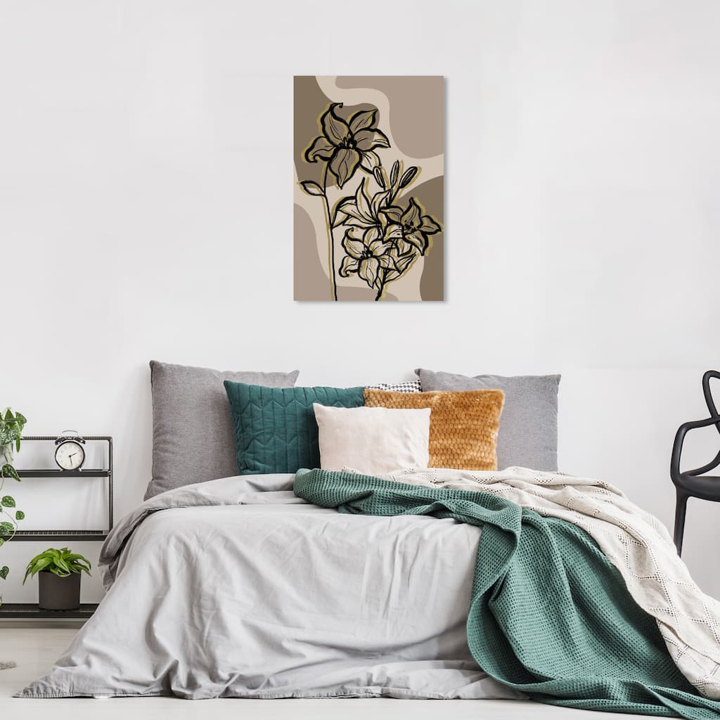 Wynwood Studio Canvas Floral and Botanical Mid Century Daffodils Brown Modern & Contemporary Wall Art Canvas Print