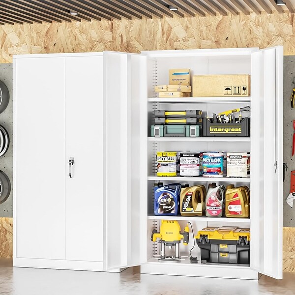 71 inch Tall Metal Locker Garage Storage Cabinet with Locking Doors and Adjustable Shelves for Office Garage Home Pantry