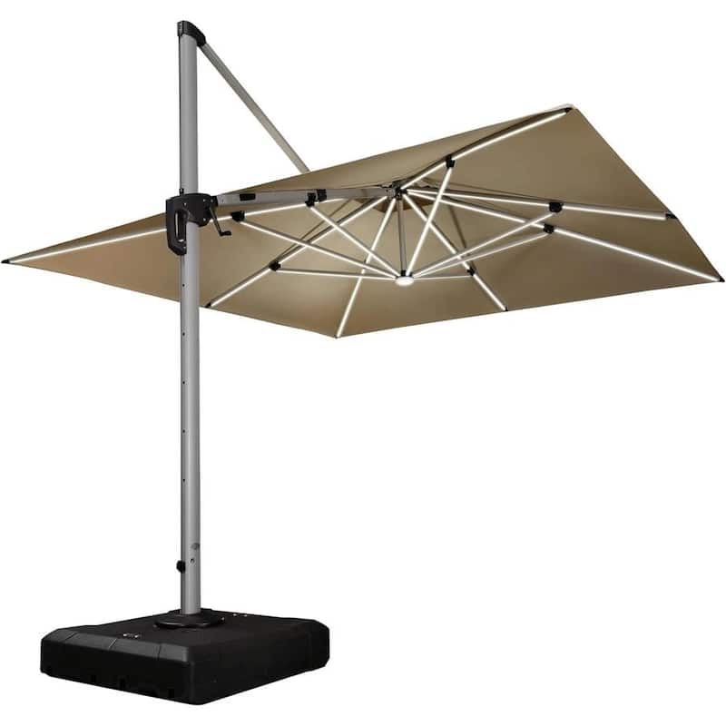 PURPLE LEAF 11 ft Double Top LED Square Patio Cantilever Umbrella - Beige