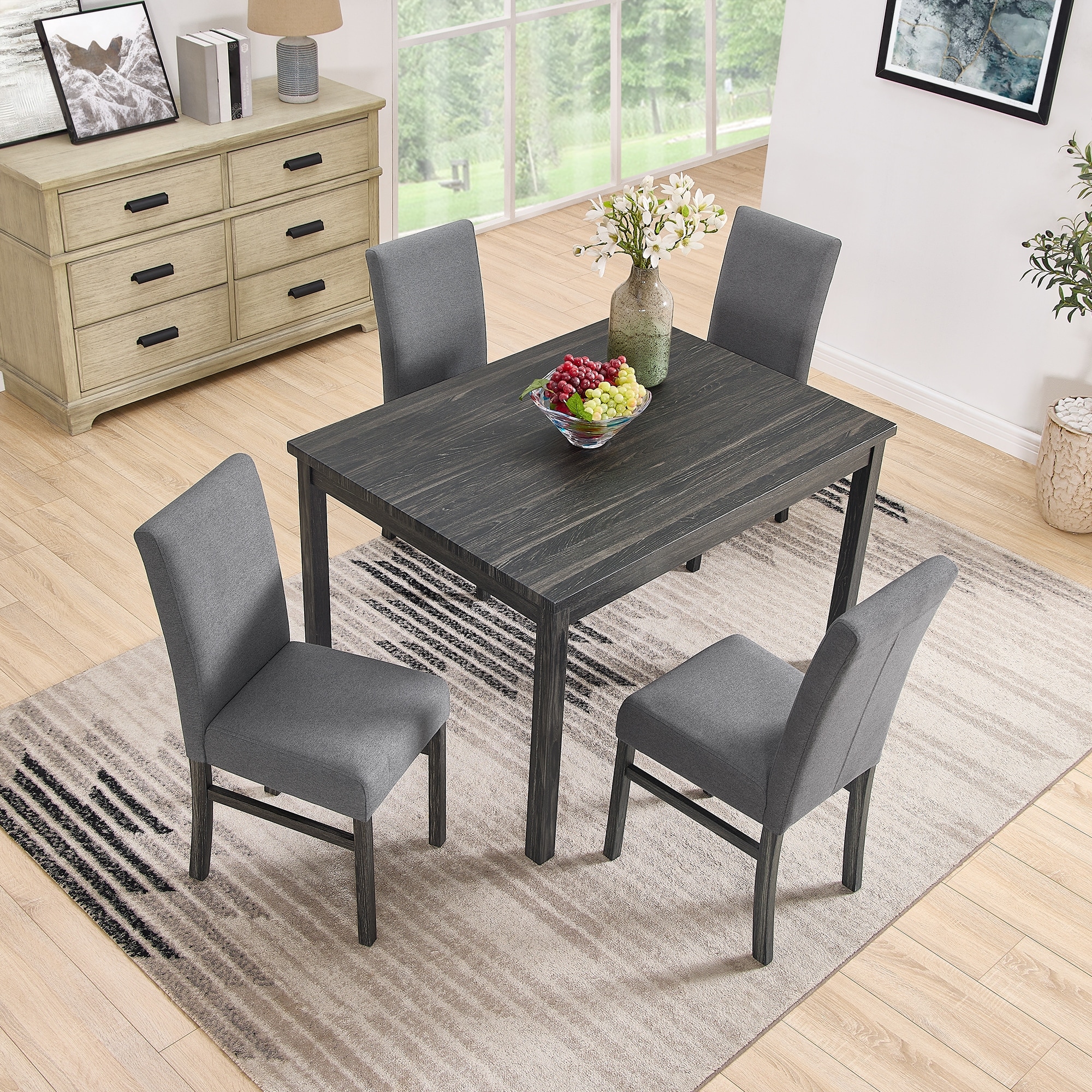 5-Piece Modern Rectangular Dining Set Wooden Table Chairs for