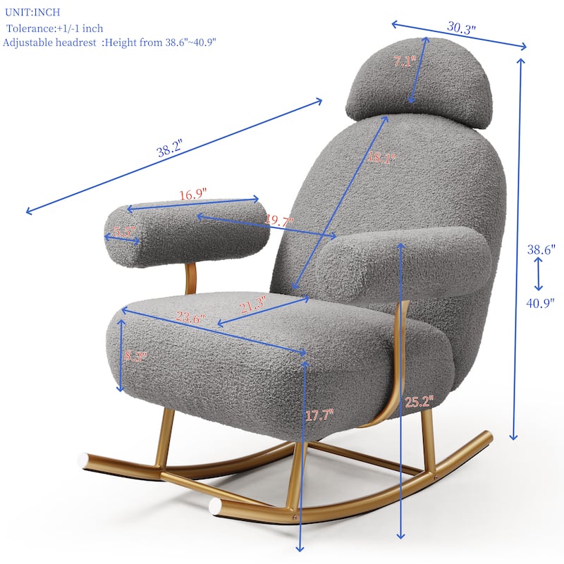 Modern Nursery Rocking Chair Upholstered Rocker Glider Chair Leisure Sofa Chair with Gold Metal Frame