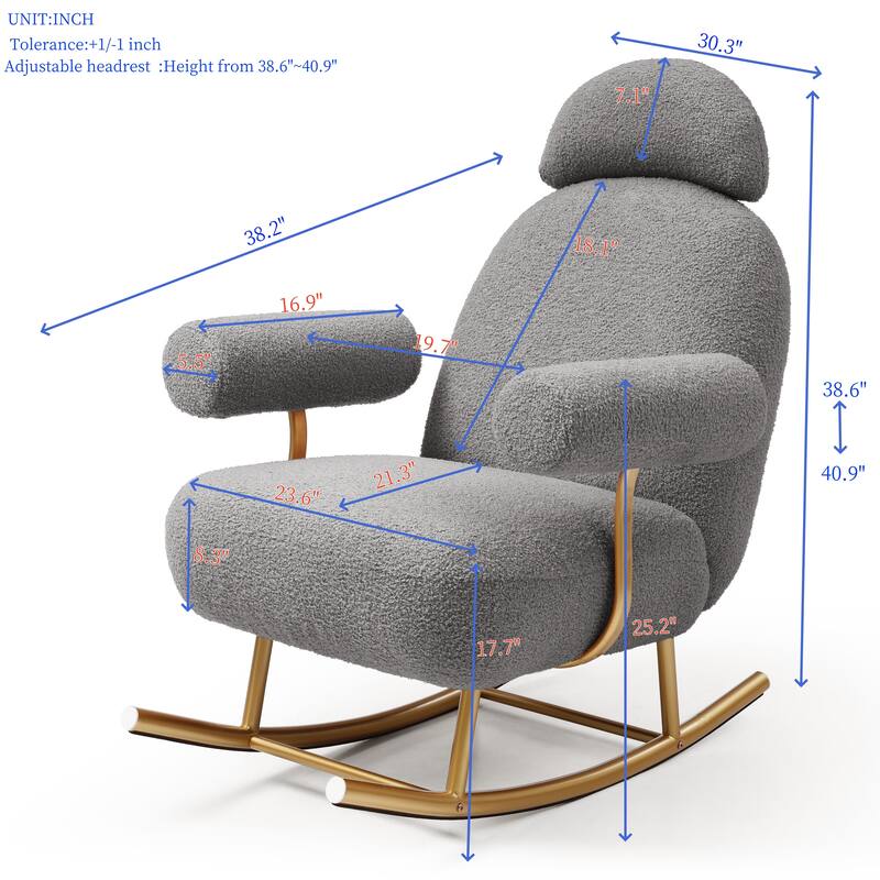 Sherpa Fabric Rocking Chair with Gold Metal Frame and 260lb Capacity