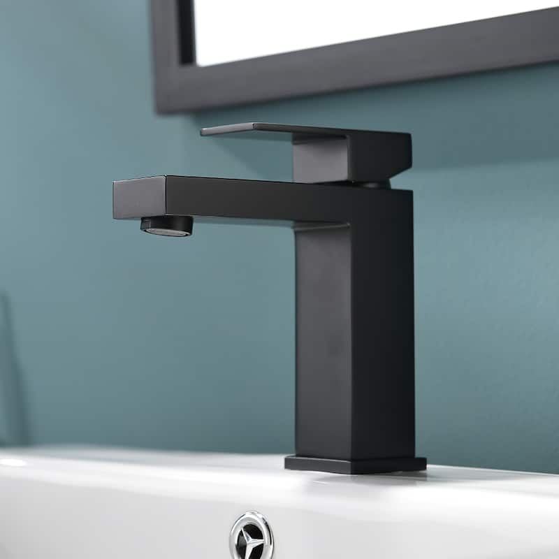 Square Single Handle Bathroom Sink Faucet - Black