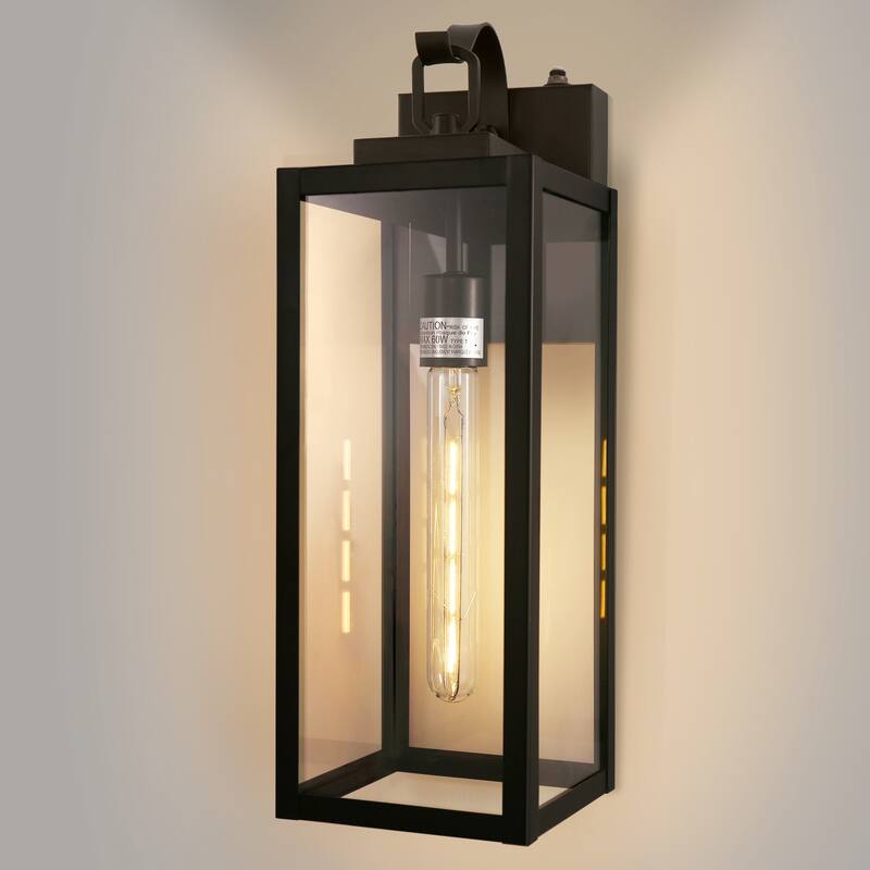 Stylish Black Wall Mounted Light with Glass Cover, E26 LED One-Light Fixture (T30-225 *4) 18-Inch Automatic Light Sensing