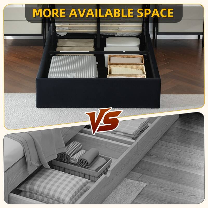 Modern Minimalist Upholstered Storage Bed with Lift-Up Platform