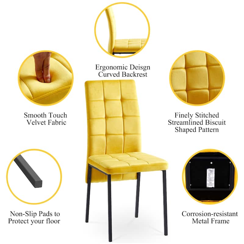 Velvet High Back Nordic Dining Chair Modern Fabric Chair with Black Legs, Set Of 4