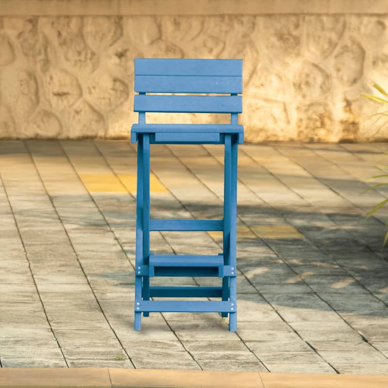 Key West Fully Assembled All-Weather Recycled HDPE Outdoor Folding Bar Stool - Pacific Blue