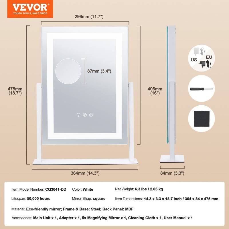 5 x Magnification Color Lighted Makeup Mirror with Charging Outlet and 2 Suction Cups