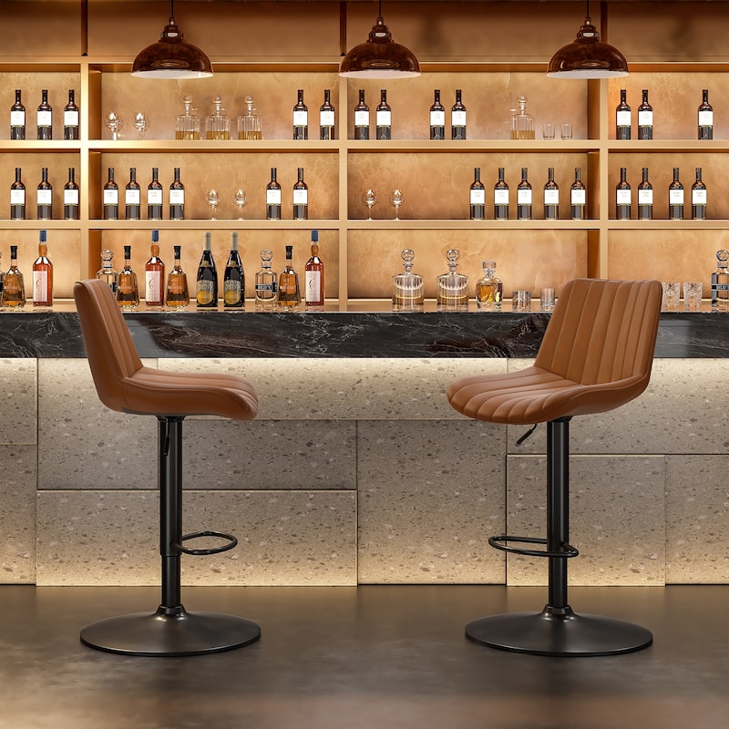Bar Stools Set Of 2,Swivel Adjustable Barstools,Bar Height Stools With Back Support,Pu Leather