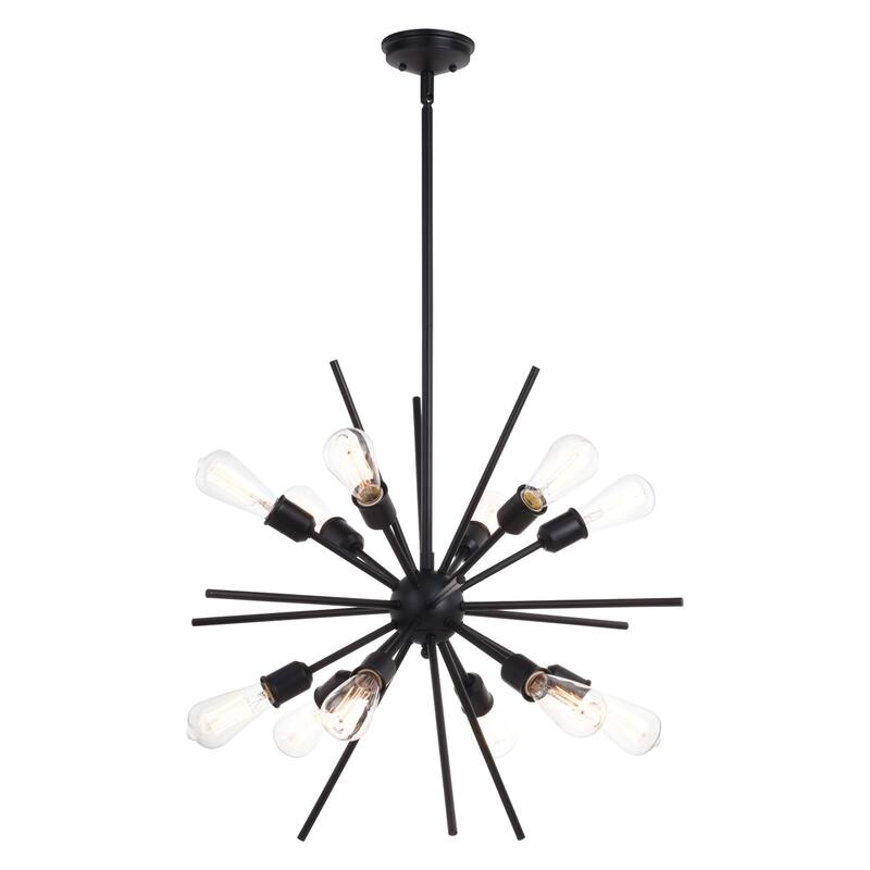 Sputnik Chandelier 12 Light Black Pendant Light Mid Century Modern Ceiling Light Fixture 27.5 Inch