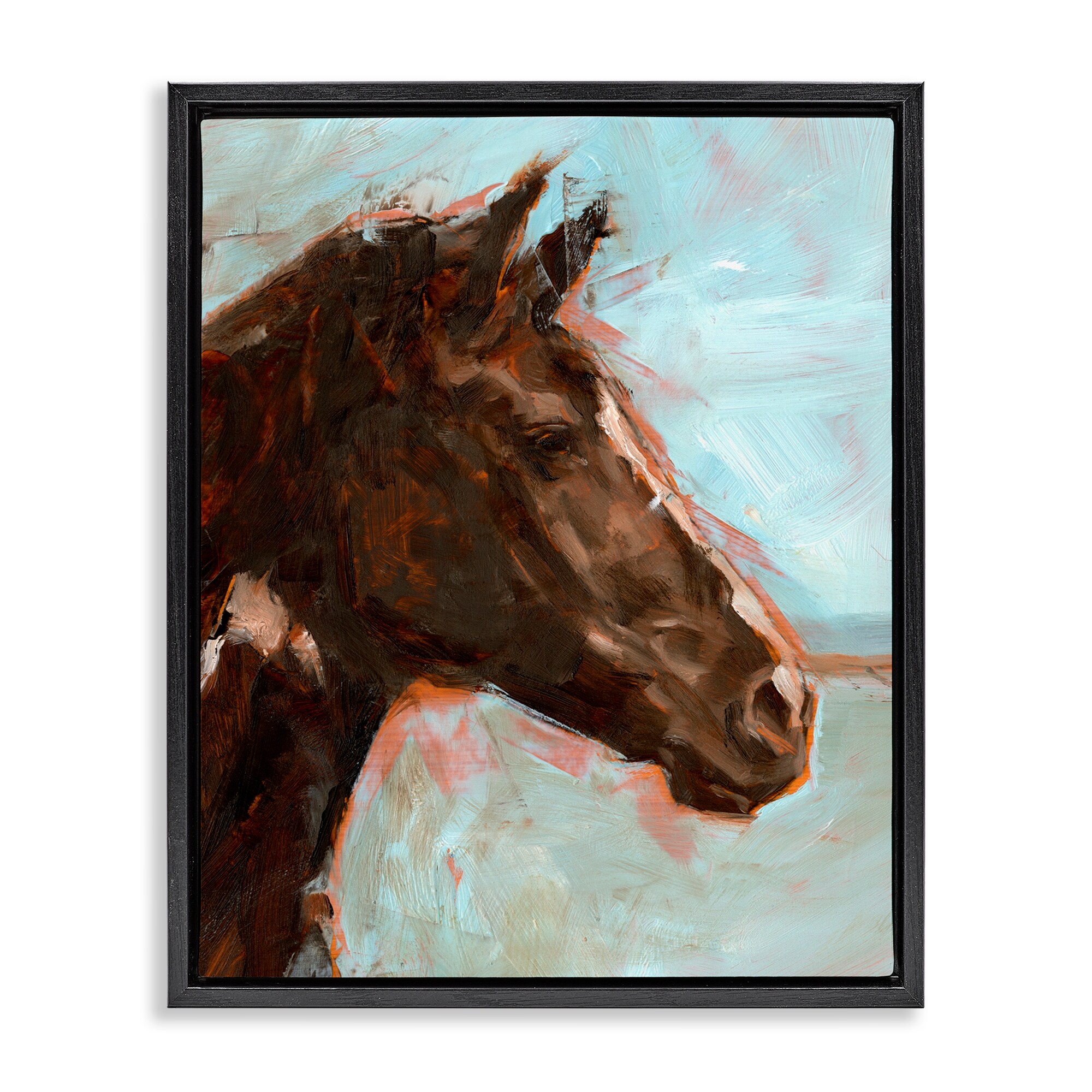 Stupell Brown Horse on Blue Framed Floater Canvas Wall Art Design By Ethan Harper