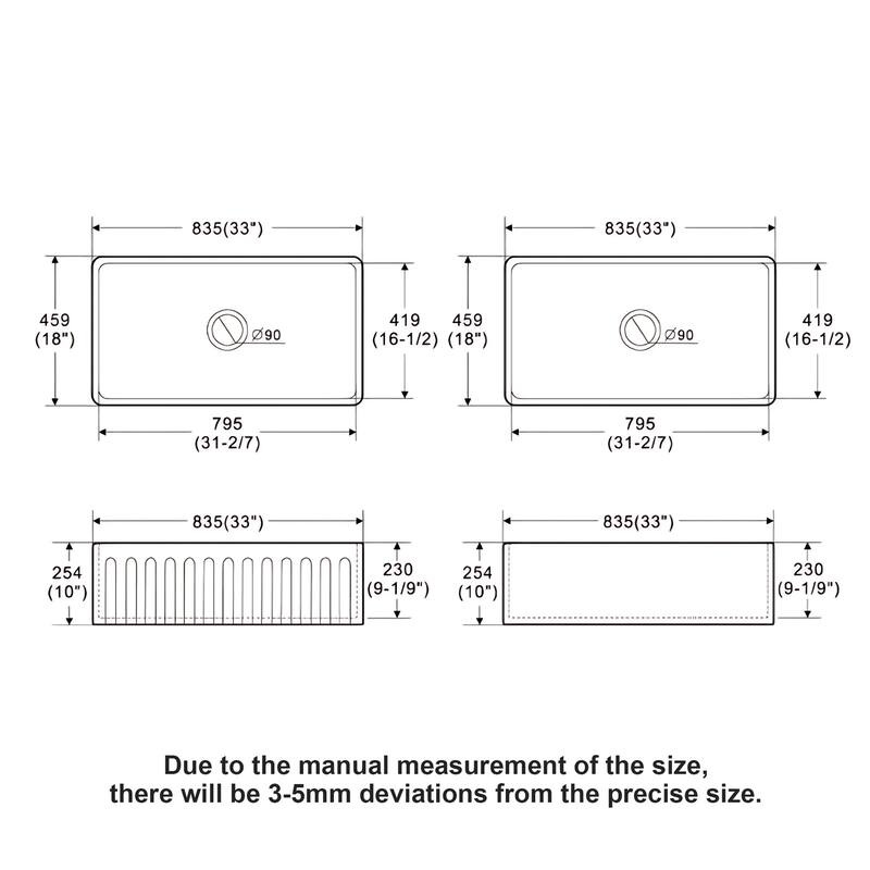 White Kitchen Sink - 33 x 18 x 10 inch White Porcelain Ceramic Single Bowl Reversible Design Kitchen Sink
