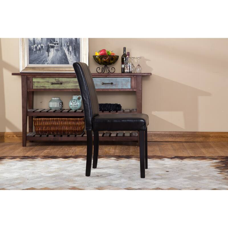 White Leatherette Padded Parson Chairs for Espresso Finish Legs, Kitchen Side Chairs Set of 2, Dining Room Visitor Chairs