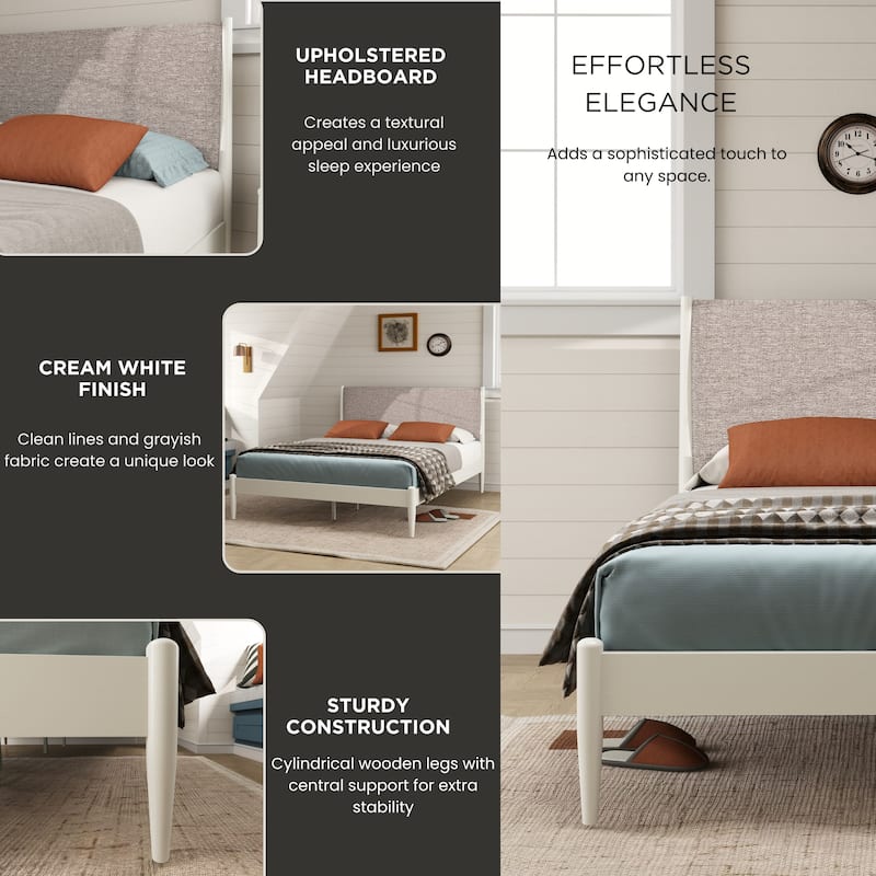 Roundhill Furniture Feeney 3-Piece Bedroom Set, Cream White, Queen