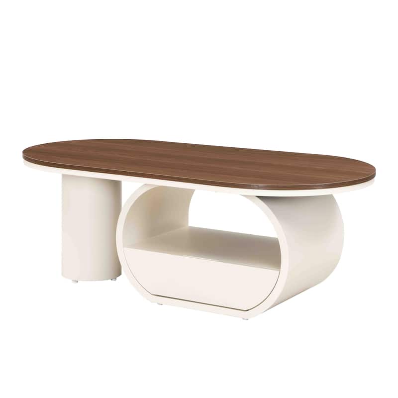 Luxury Industrial Oval Coffee Table, 47.24'' Coffee Table with Storage Drawer, Metal Center Table for Living Room