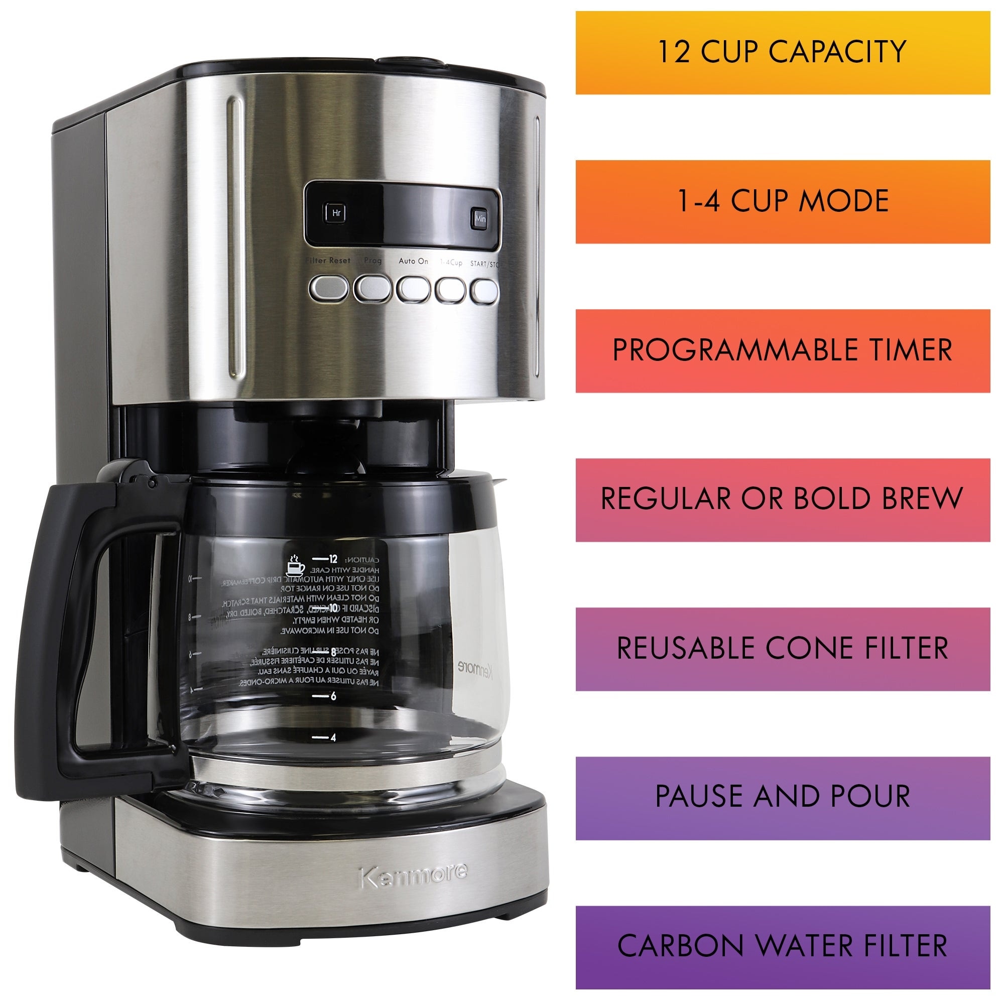 Kenmore Aroma Control 12-Cup Programmable Coffee Maker, Black and Stainless  Steel, Reusable Filter - On Sale - Bed Bath & Beyond - 35056697