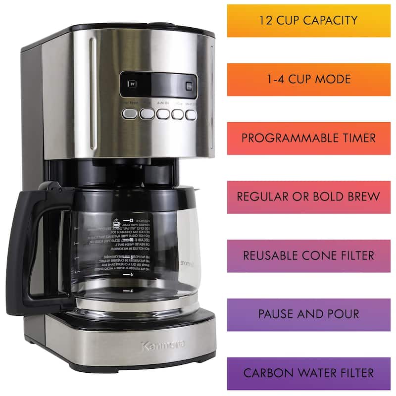 Kenmore Aroma Control 12-Cup Programmable Coffee Maker, Black and Stainless Steel, Reusable Filter