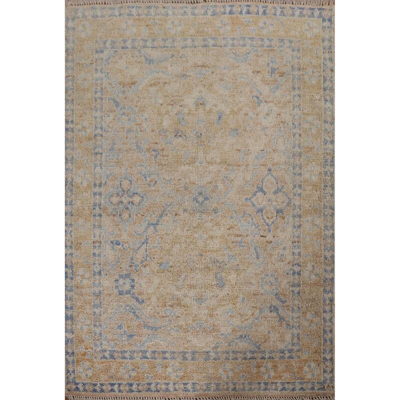 Hand Knotted Oriental 100% Wool Carpet Transitional Geometric Brown Oushak Area Rug - 3' 10'' X 2' 11''