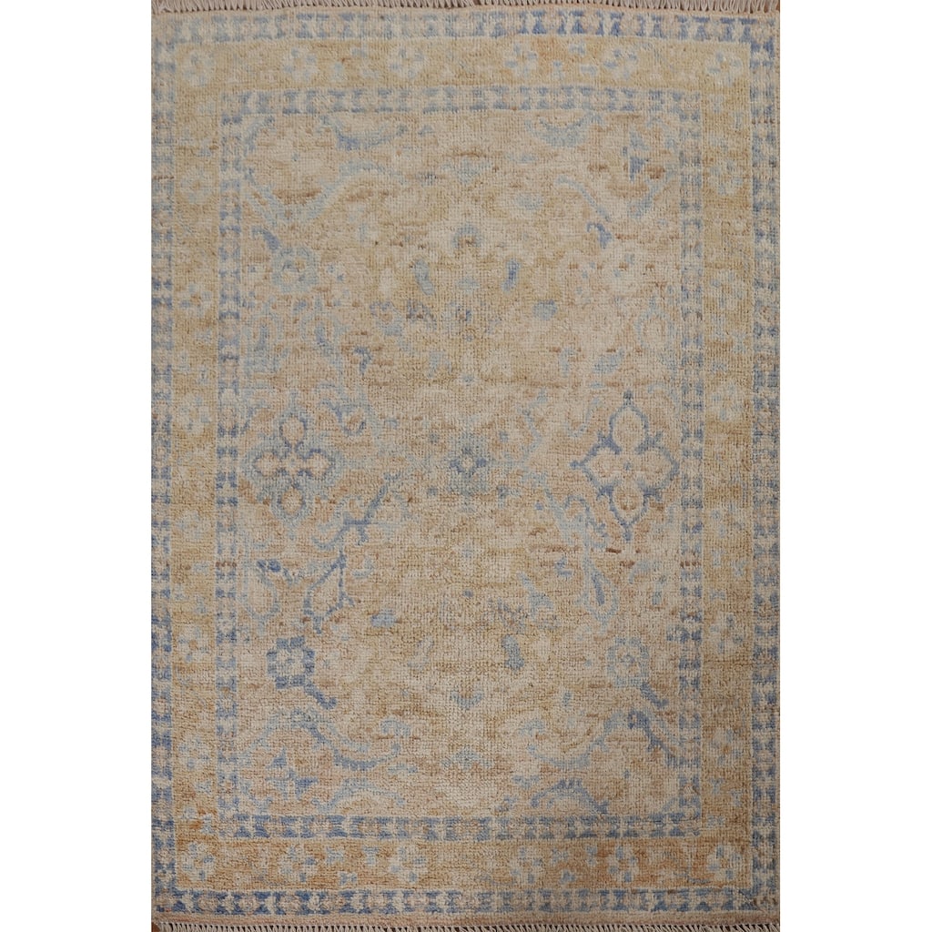 Hand Knotted Oriental 100% Wool Carpet Transitional Geometric Brown Oushak Area Rug - 3' 10'' X 2' 11''