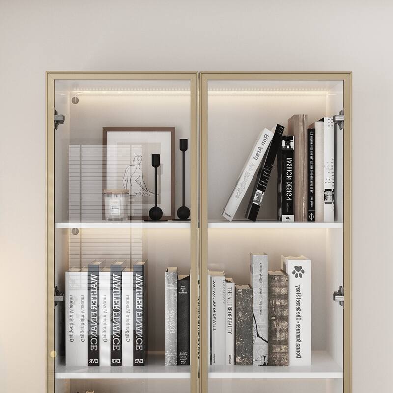 Tall Modular Display Storage Cabinet Bookcase w/Light Home Office