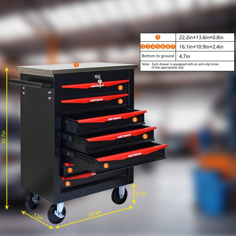 4/5/6/7 Metal Drawers Tool Cart with Wheels for Garage Workshop