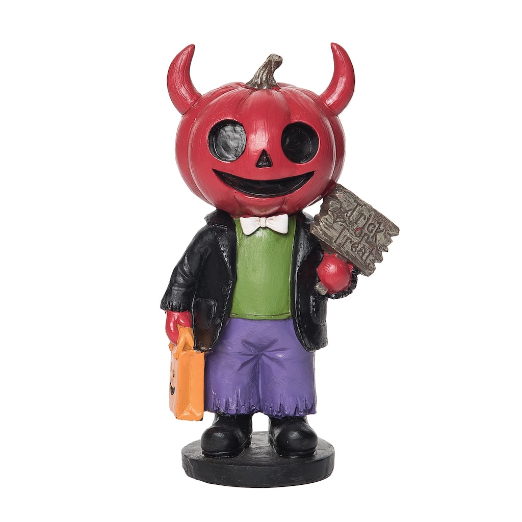 Trick or Treat Devil Pumpkin Head Kid Small Halloween Figurine
