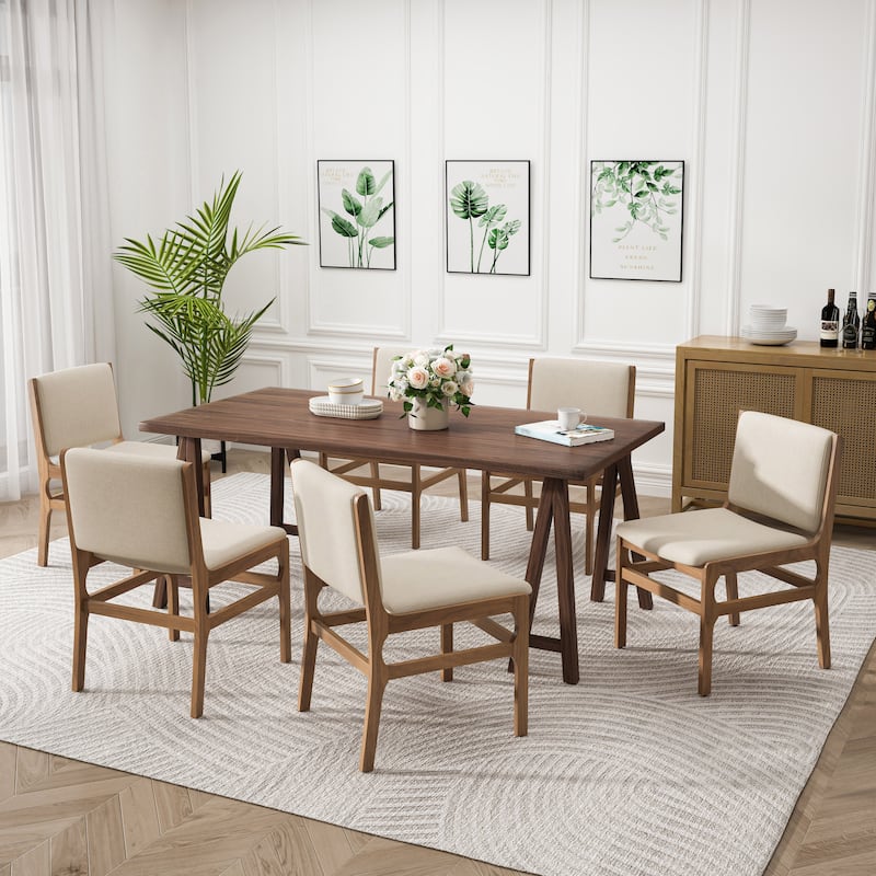 Coston Upholstered Rubberwood 7 Piece Dining Set by Christopher Knight Home - Wheat+Walnut