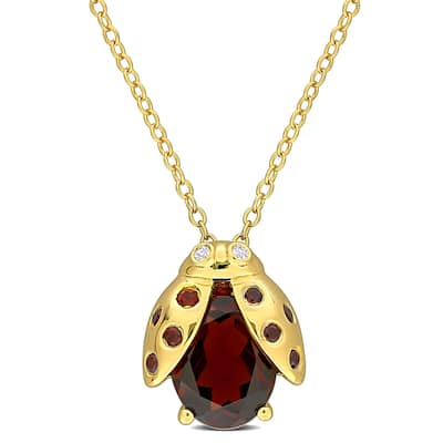 Miadora 3 1/10ct TGW Garnet White Topaz Ladybug Necklace Yellow Silver