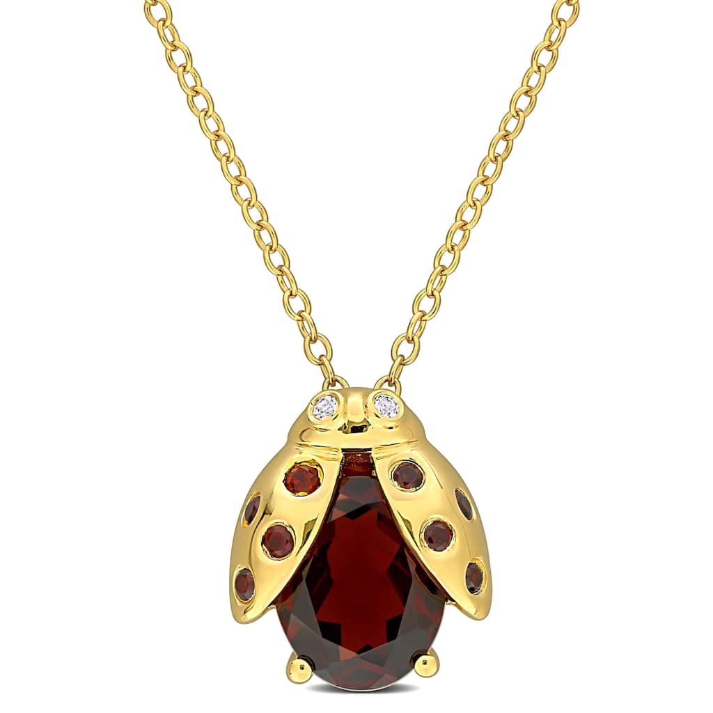 Miadora 3 1/10ct TGW Garnet White Topaz Ladybug Necklace Yellow Silver