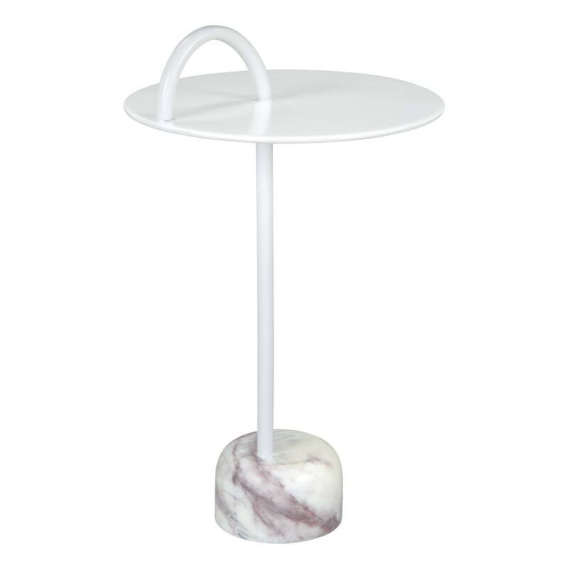 25 Inch White Round Marble Top and Iron Frame End Table with Pedestal Base for Living Room and Bedroom - 25”H x 12”W x 12”D