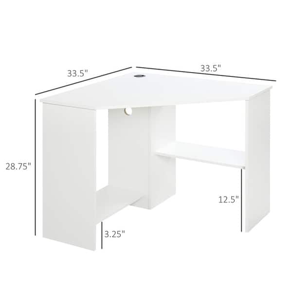 dimension image slide 2 of 3, HOMCOM Corner Computer Desk with Storage Shelf, Writing Table Study Workstation for Home Office