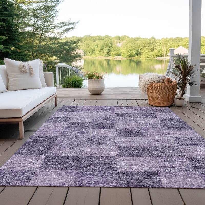 Machine Washable Indoor/ Outdoor Checker Chantille Rug