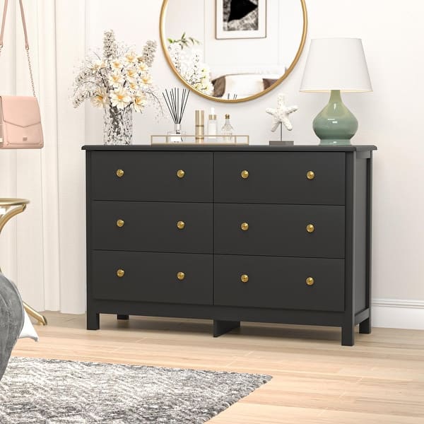 Black Dresser for Bedroom, Modern 6 Drawer Dresser for Kids Room, Wide Chest of Drawer with Gold Pulls - Bed Bath & Beyond - 38233616 Black Dresser for Bedroom, Modern 6 Drawer Dresser for Kids Room, Wide Chest of Drawer with Gold Pulls - Bed Bath & Beyond - 38233616