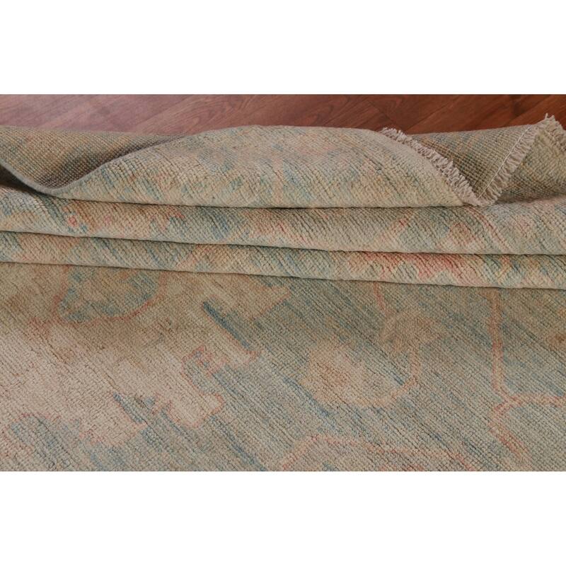 Hand Knotted Oriental 100% Wool Carpet Transitional All-Over Navy Blue & Blues Oushak Area Rug - 13' 7'' X 9' 10''