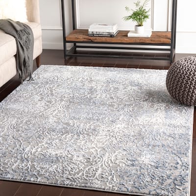 Hermia Navy & Grey Damask Accent Rug - 2' x 3'
