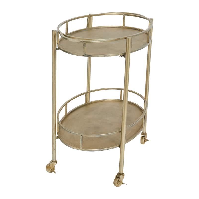 Oval 2-Tier Metal Bar Cart with Wheels