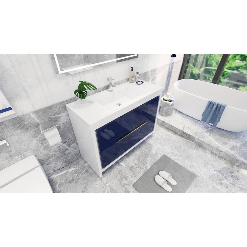 dolce 48 natural oak finish freestanding bath vanity with single basin reinforced acrylic top