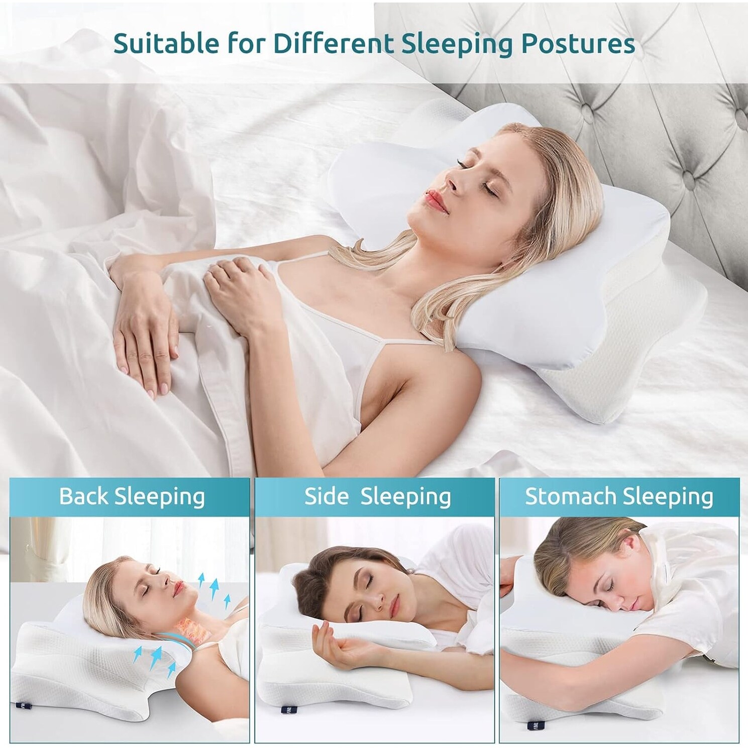 Ealdun Trade LLC Cervical Pillow for Neck Pain Relief Ergonomic Orthopedic Neck Support Pillow for Side Back and Stomach Sleepers King White Soft Single