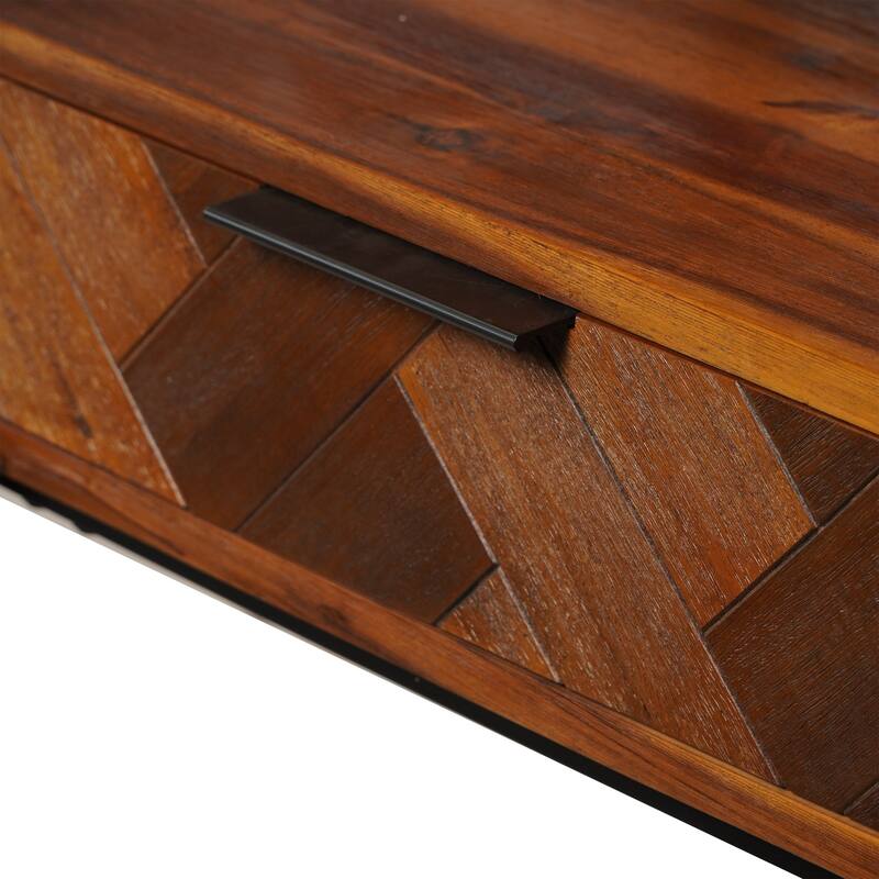 M4H Aarhus Brown Solid Wood Metal Console Table with Two Drawers