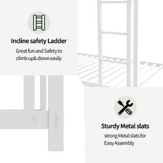 Twin over Twin Bunk Bed, Heavy-duty Sturdy Metal, Noise Reduced, Safety Guardrail, No Box Spring Needed, White